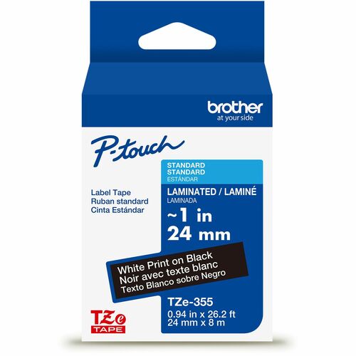 Brother  Label Tape,Laminated,f/P-touch,0.94"x26.2',WhiteonBlack