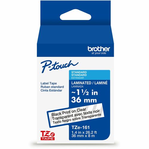 Brother  Label Tape,Laminated,f/P-touch,1.4"x26.2',BlackonClear