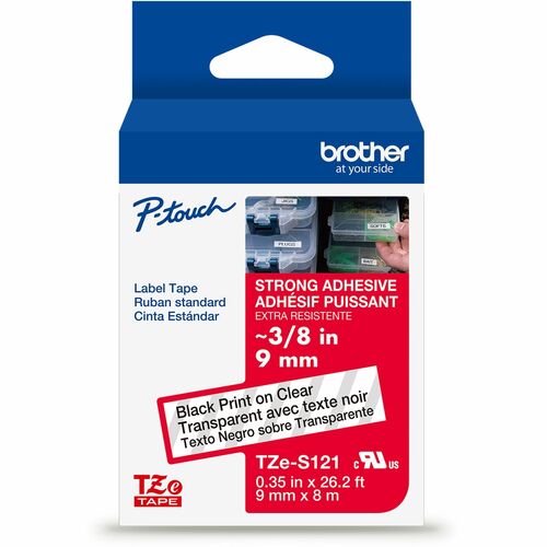 Brother  Label Tape,Xtra-Strength,f/P-touch,0.35"x26.2',BlackonClear