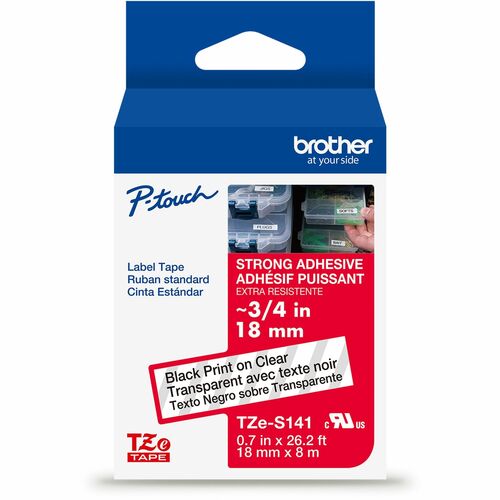 Brother  Label Tape,Xtra-Strength,f/P-touch,0.7"x26.2',BlackonClear