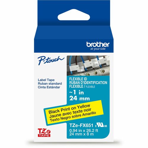Brother  Label Tape,Flex,Lamin,f/P-touch,0.94"x26.2',BlackonYellow