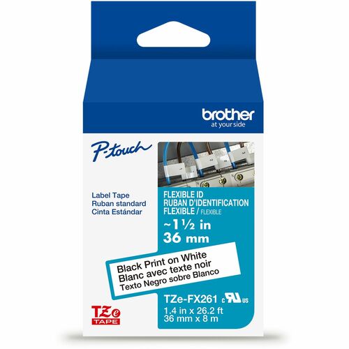 Brother  Label Tape,Flexible,Lamin,f/P-touch,1.4"x26.2',BlackonWhite