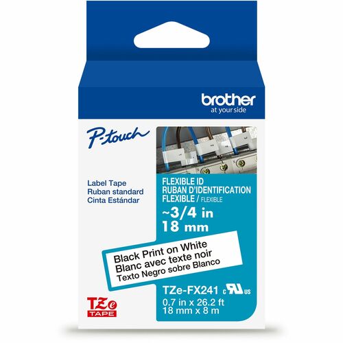 Brother  Label Tape,Flexible,Lamin,f/P-touch,0.7"x26.2',BlackonWhite