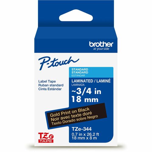 Brother  Label Tape,Laminated,f/P-touch,0.7"x26.2',GoldonBlack