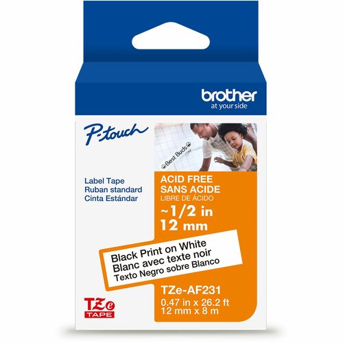 Brother  Label Tape,Laminated,f/P-touch,0.47"x26.2',BlackonWhite