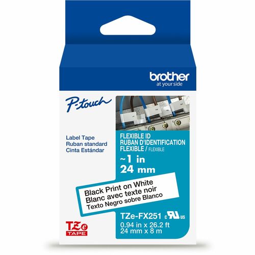 Brother  Label Tape,Flexible,Lamin,f/P-touch,0.94"x26.2',BlackonWhite