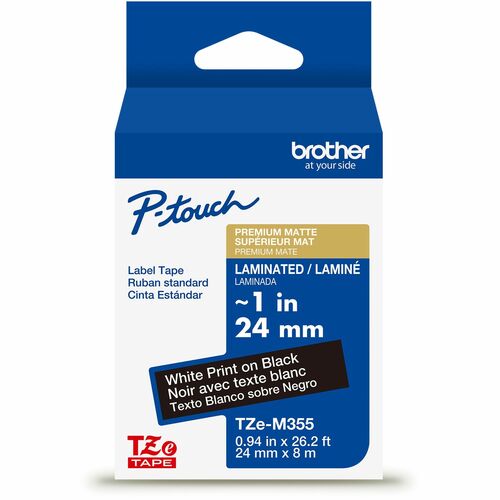 Brother  Label Tape,Laminate,f/P-touch,0.94"x26.2',WhiteonMatteBlack