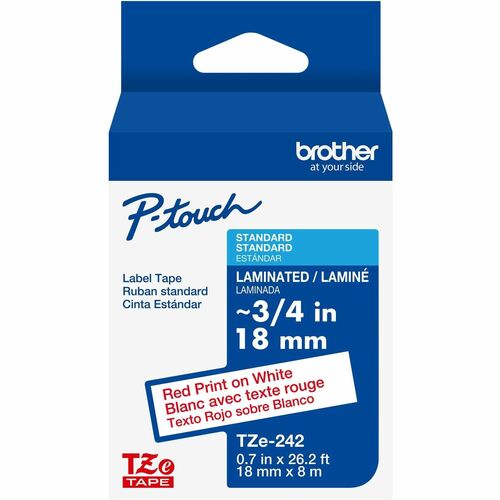 Brother  Label Tape,Laminated,f/P-touch,0.7"x26.2',RedonWhite