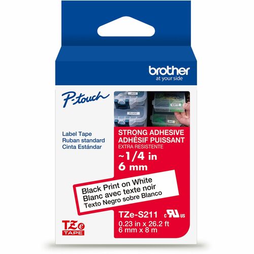 Brother  Label Tape,Xtra-Strength,f/P-touch,0.23"x26.2',BlackonWhite