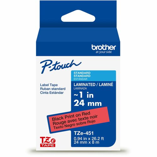 Brother  Label Tape,Laminated,f/P-touch,0.94"x26.2',BlackonRed