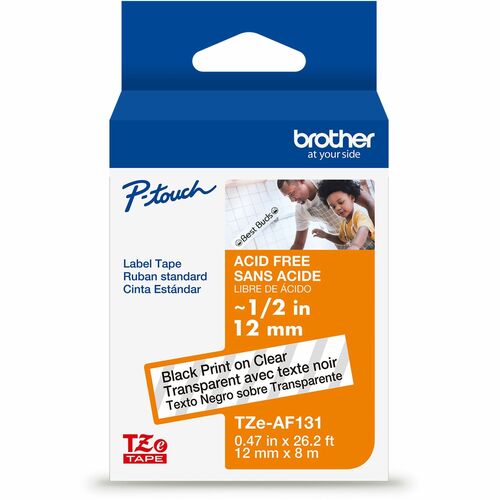 Brother  Label Tape,Laminated,f/P-touch,0.47"x26.2',BlackonClear