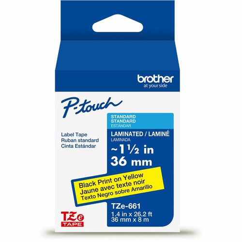 Brother  Label Tape,Laminated,f/P-touch,1.4"x26.2',BlackonYellow