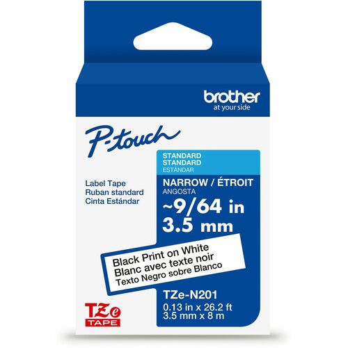 Brother  Label Tape,Narrow,Non-laminated,0.13"x26.2',BlackonWhite
