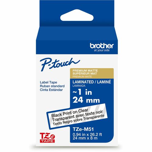 Brother  Label Tape,Laminate,f/P-touch,0.94"x26.2',BlackonMatteClear