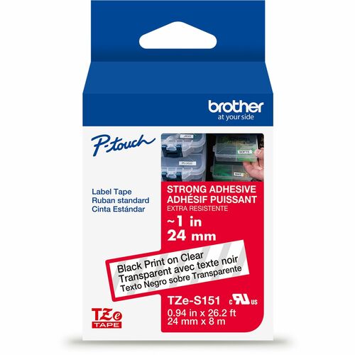 Brother  Label Tape,Xtra-Strength,f/P-touch,0.94"x26.2',BlackonClear