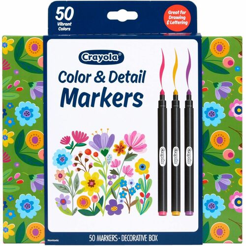 Crayola  Markers,Fine&Graphic Tips,Vibrant Hues,w/Organizer,50/PK,AST