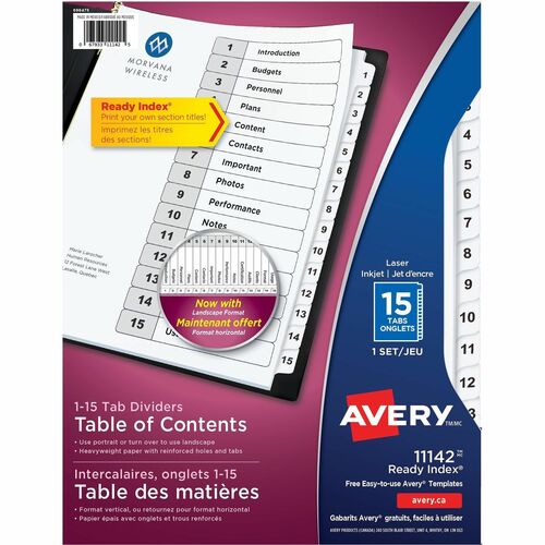 Avery  Index Dividers, 1-15 Tab, 8-1/2"x11", 1 ST, BK/WE