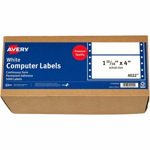 Avery  Labels, Pin-Fed, 1 Across, 15/16"x4", 5000/BX, White