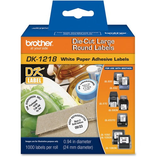 Brother  Round Labels,For QL500/QL550/QL650TD,1"x1",1000/RL,White