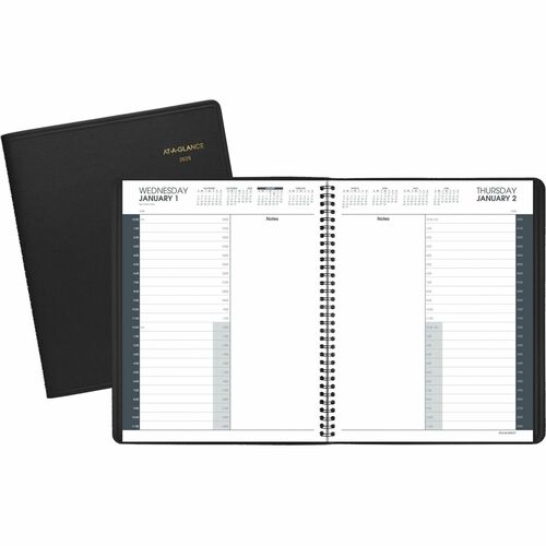 AT-A-GLANCE  24 Hour Daily Appt Book, 12 Mth Jan-Dec, 8-1/2"x11", Black