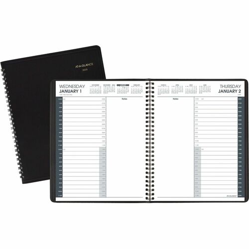 AT-A-GLANCE  Daily Appt Book,12 Mths Jan-Dec, 6-7/8"x8-3/4", Black