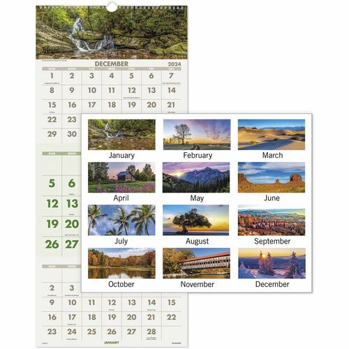 AT-A-GLANCE  3-Month Wall Calendar,14 Mth Dec-Jan,12-1/4"x27",Scenic