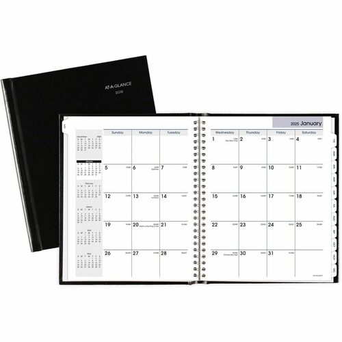 AT-A-GLANCE  Desk Monthly Planner, Tabbed Jan-Dec, 6-7/8"x8-3/4", Black