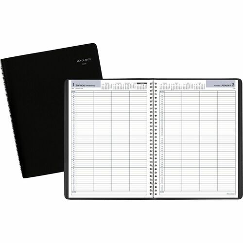 AT-A-GLANCE  4-Person Appt Book,1/4 Hourly,Jan-Dec,7-7/8"x11", Black