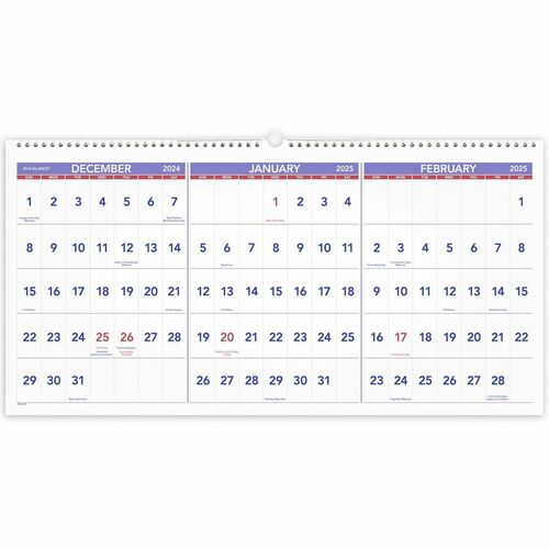 AT-A-GLANCE  Horizontal Wall Calendar,15 Months,Dec-Feb,3MPP,23-1/2"x12"