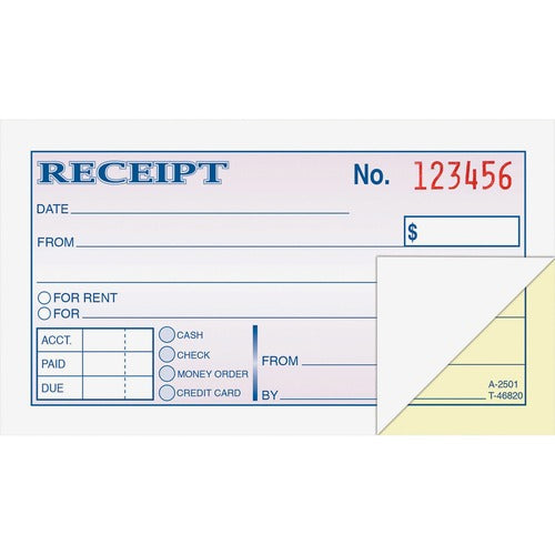 Adams  Money Receipt Book,TapeBnd,2-Part,2-3/4"x5-3/8",50 Set,WE/CA