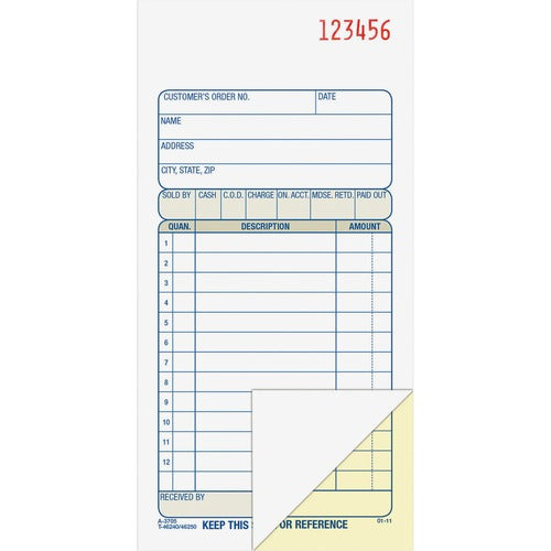 Adams  Sales Order Book, 2-Part, 50 Sets, 3-11/16"x7-3/16"