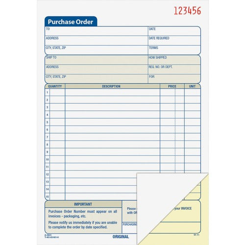 Adams  Purchasing Order Book,2-Part,5-9/16"x8-7/16",100 Sht,BE/WE