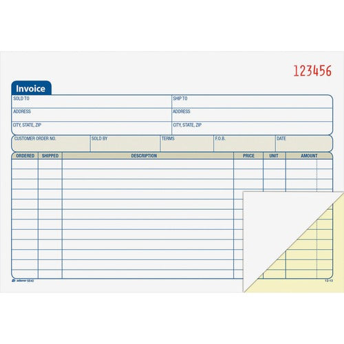 Adams  Invoice Book,2-Part,Carbonless,8-7/16"x5-9/16",100 Sht,BE/WE