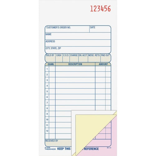 Adams  Sales Order Book,3-Part,3-11/16"x7-3/16",50Sets/Book,BE/WE