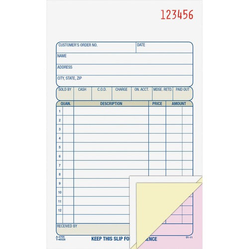 Adams  Sales Order Book,3-Part,4-3/16"x7-3/16", 50Sets/Book,BE/WE