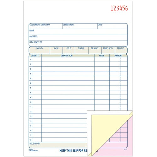 Adams  Sales Order Book, 3-Part, 5-9/16"x8-7/16",50Sets/Book,BE/WE