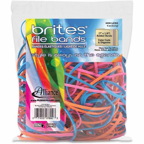 Alliance Rubber Company  Elastic Bands, f/Files, Nonlatex, 7"x1/8", 50/PK, Assorted
