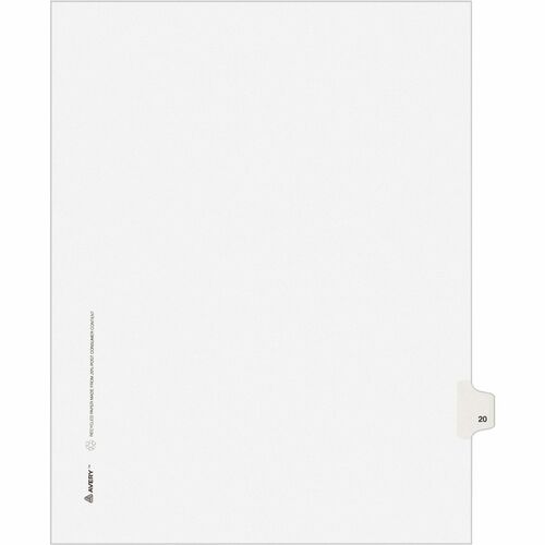 Avery  Index Divider, "20", Side Tab, 8-1/2"x11", 25/PK, White