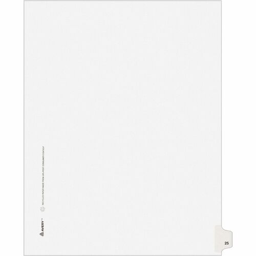 Avery  Index Divider, "25", Side Tab, 8-1/2"x11", 25/PK, White