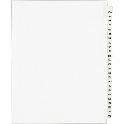 Avery  Index Dividers, Side Tab, 176-200, 8-1/2"x11", 25/ST, White