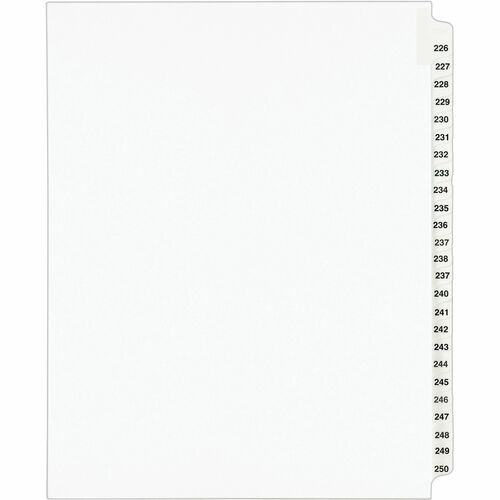 Avery  Index Dividers, Side Tab, 226-250, 8-1/2"x11", 25/ST, White