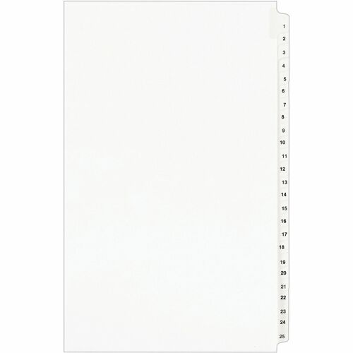 Avery  Index Divider, Side Tab, 1-25, 14"x8-1/2", 25/ST, White