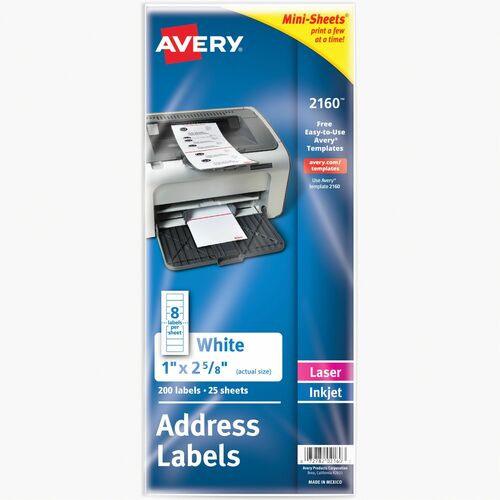 Avery  Laser Labels, Address, 1"x2-5/8", 200/PK, White