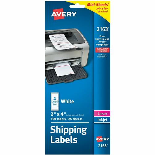 Avery  Laser Labels, Shipping, 2"x4", 100/PK, White