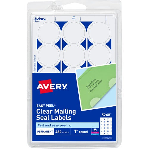 Avery  Mailing Seals, 1" Round, 480/PK, Clear