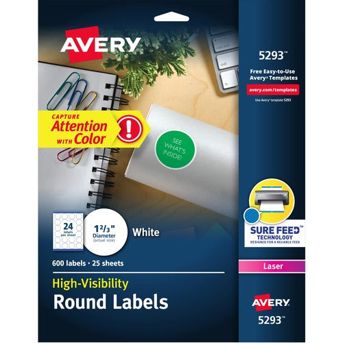 Avery  Round Laser Labels, 1-5/8" Diameter, 600/PK, White