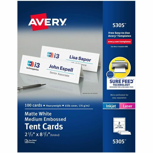 Avery  Laser/Inkjet Tent Cards,Medium,Perf.,2-1/2"x8-1/2",100/BX,WE