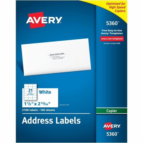 Avery  Copier Label, Mailing, 1-1/2"x2-13/16", 2100/BX, White