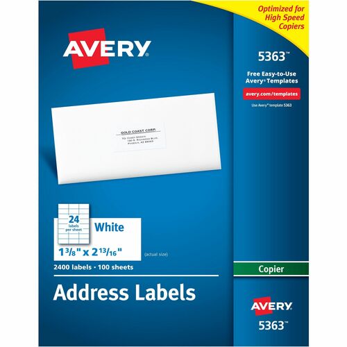 Avery  Copier Label, Mailing, 1-3/8"x2-13/16", 2400/BX, White