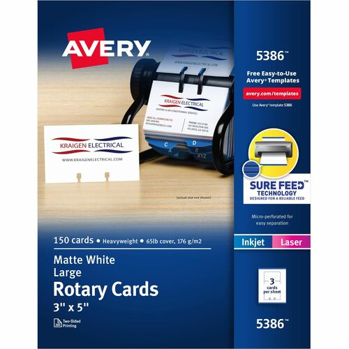 Avery  Laser/Inkjet Rotary Cards,2-sided,3"x5",3/Sht,150/BX,WE